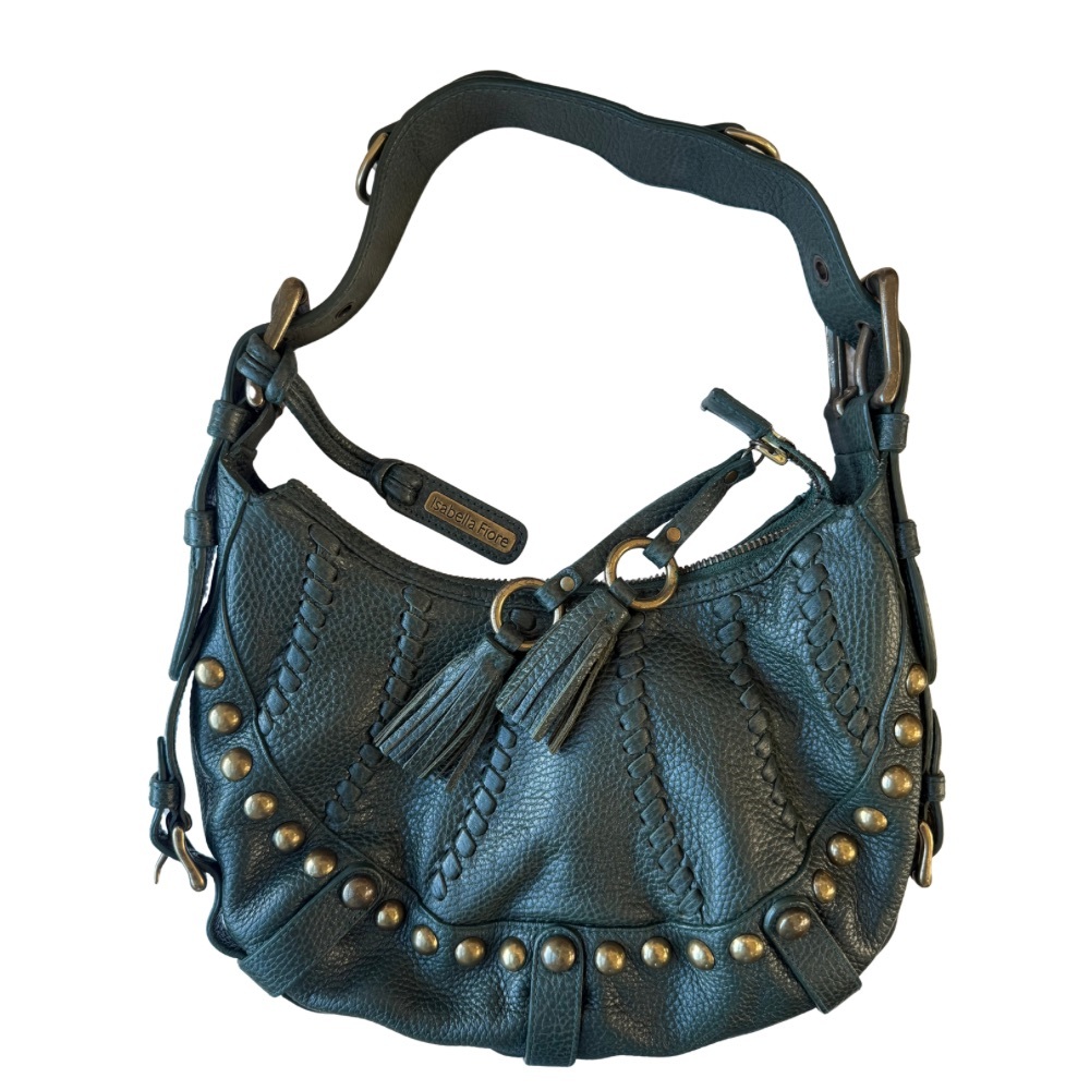 Isabella Fiore Green Leather Studded Hobo Bag